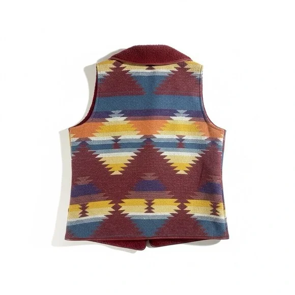 Lucky & Blessed‎ Womens L Burgundy Southwest Aztec Fleece Lined Vest Cardigan - Picture 4 of 11